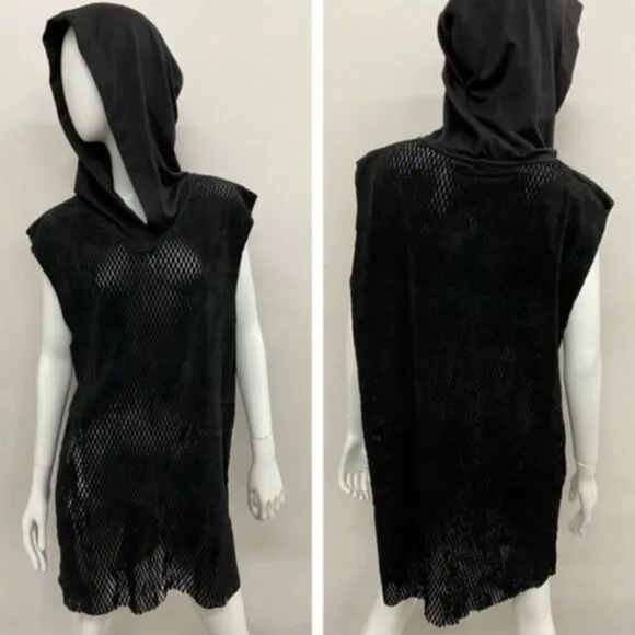 Dolls Kill Widow Faux Suede Leather Hoodie Tunic Cutout Dress