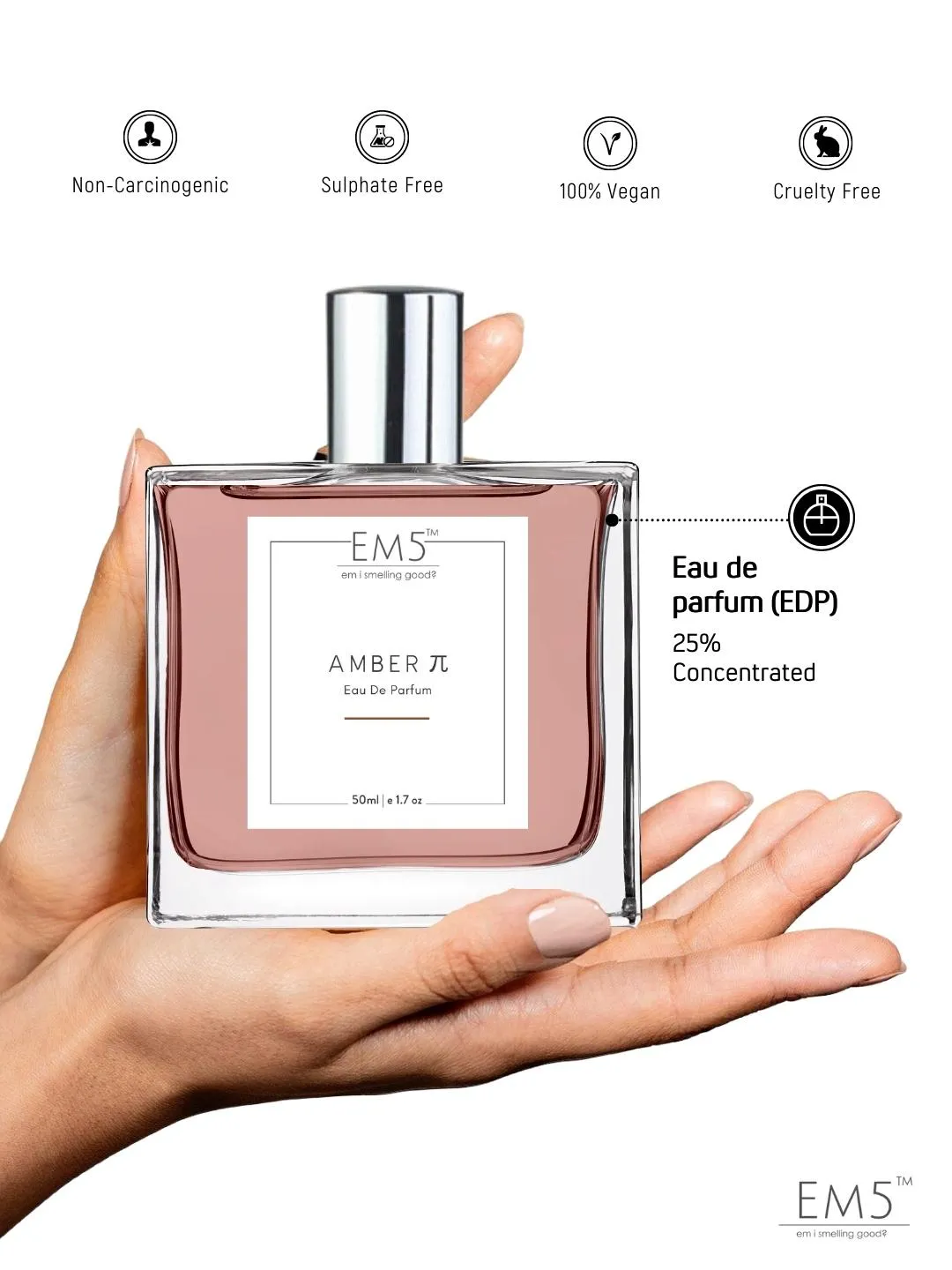 EM5™ Amber π Unisex Perfume Spray | Eau De Parfum for Men & Women | Amber Warm Spicy Fragrance Accords | Luxury Gift for Him / Her | 50 ml