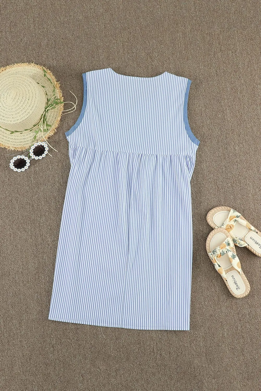 Embroidered Floral Striped Sleeveless Shift Mini Dress