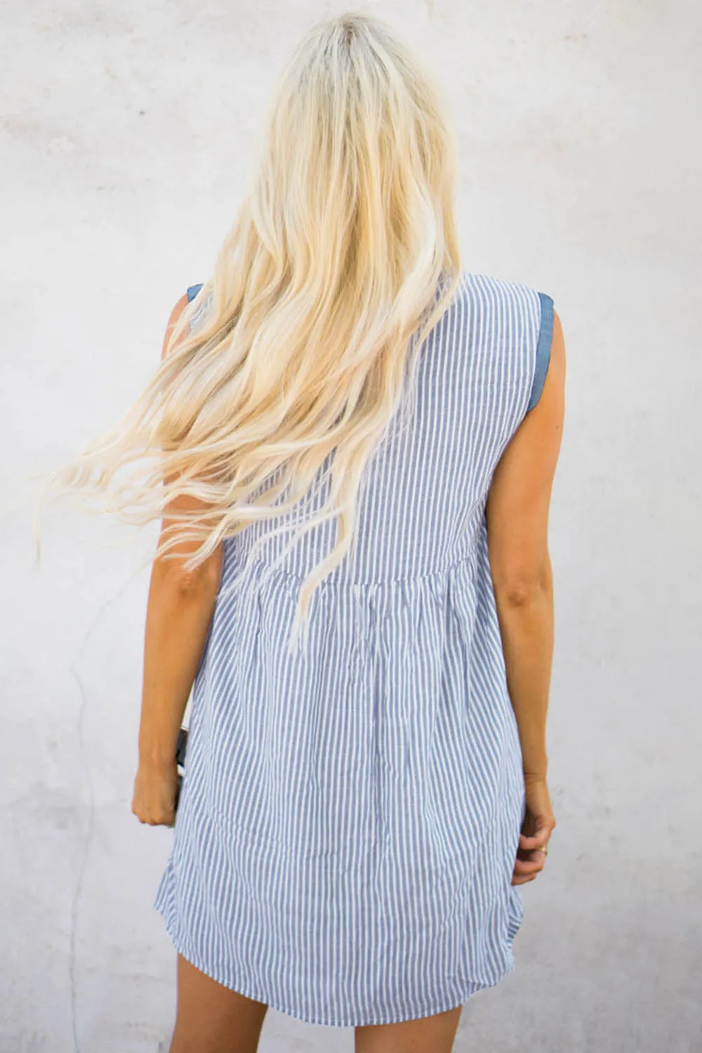 Embroidered Floral Striped Sleeveless Shift Mini Dress
