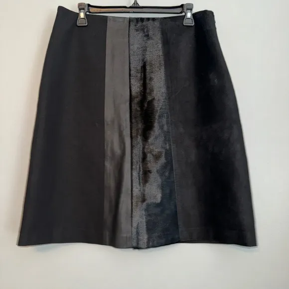 EUC Theory Mixed Mobile Calf Leather A Line Black Skirt Size 10