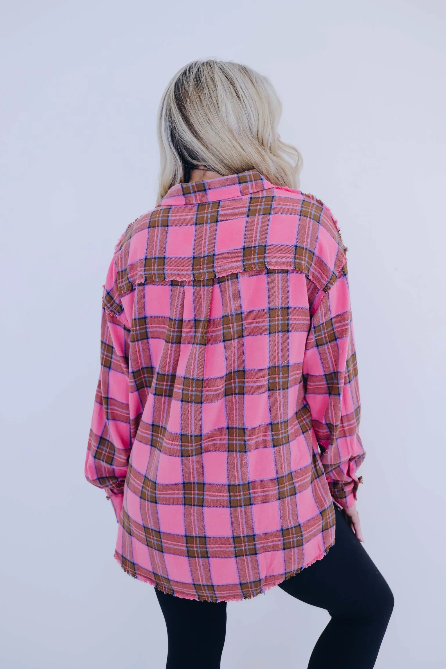 Falling For Pink Plaid Button Up Shirt