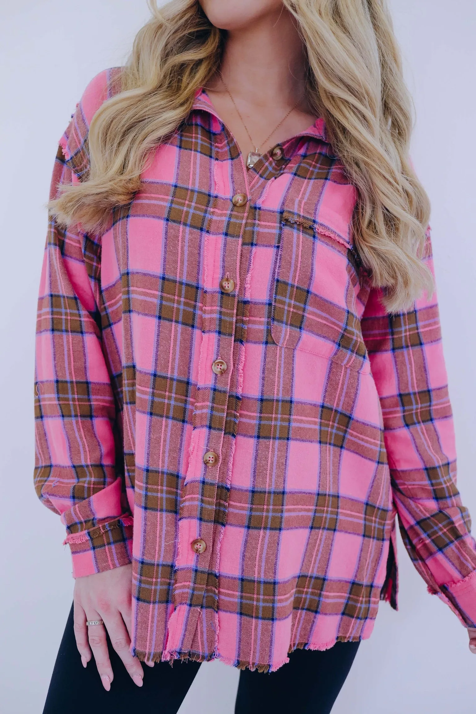 Falling For Pink Plaid Button Up Shirt