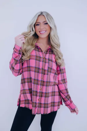 Falling For Pink Plaid Button Up Shirt