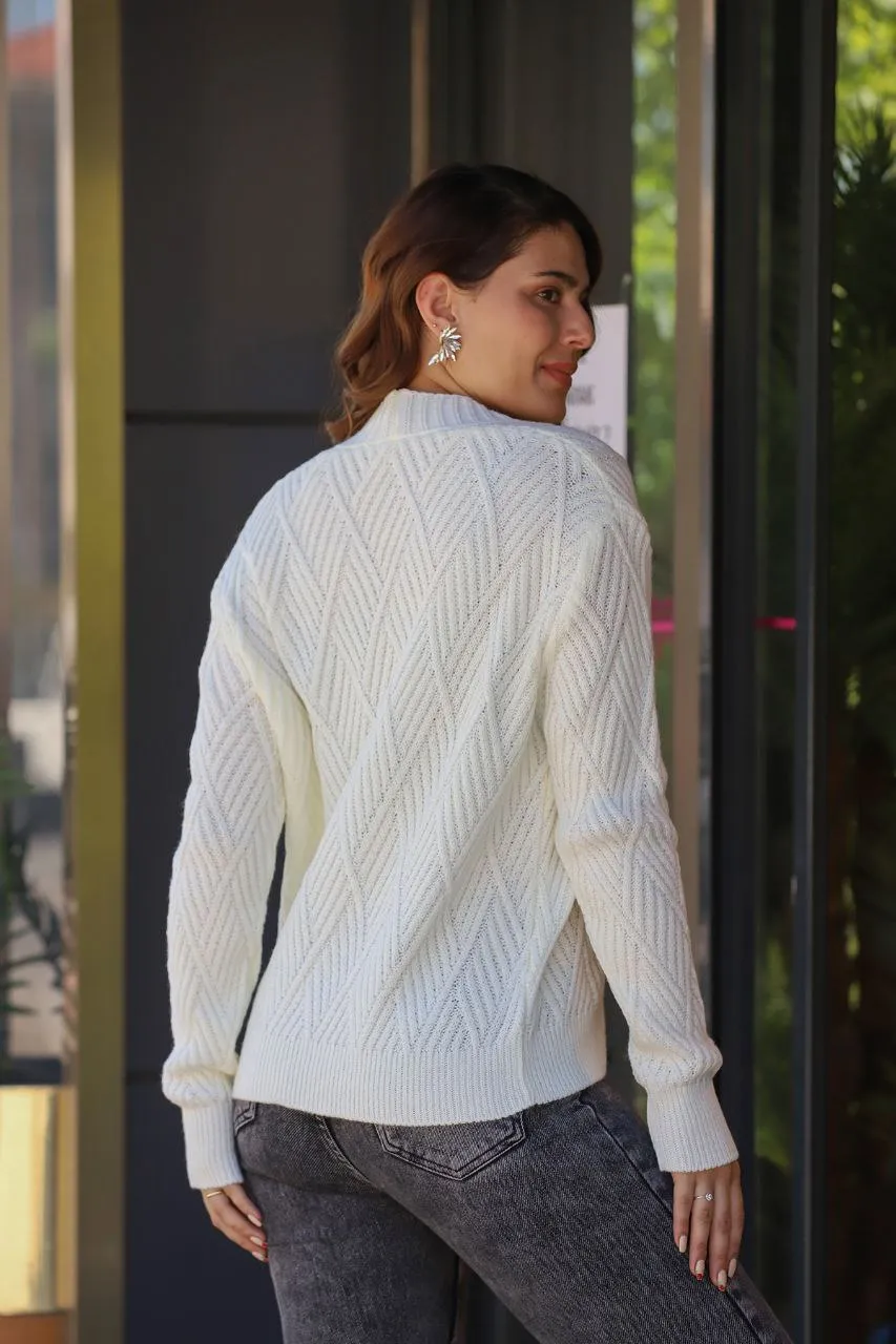 Gebreide damesvest met knopen | Wit