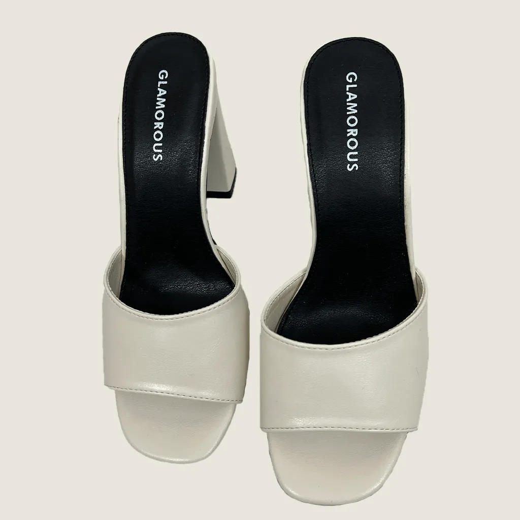 Glamorous Cream High Heel Slip On Sandle UK 3