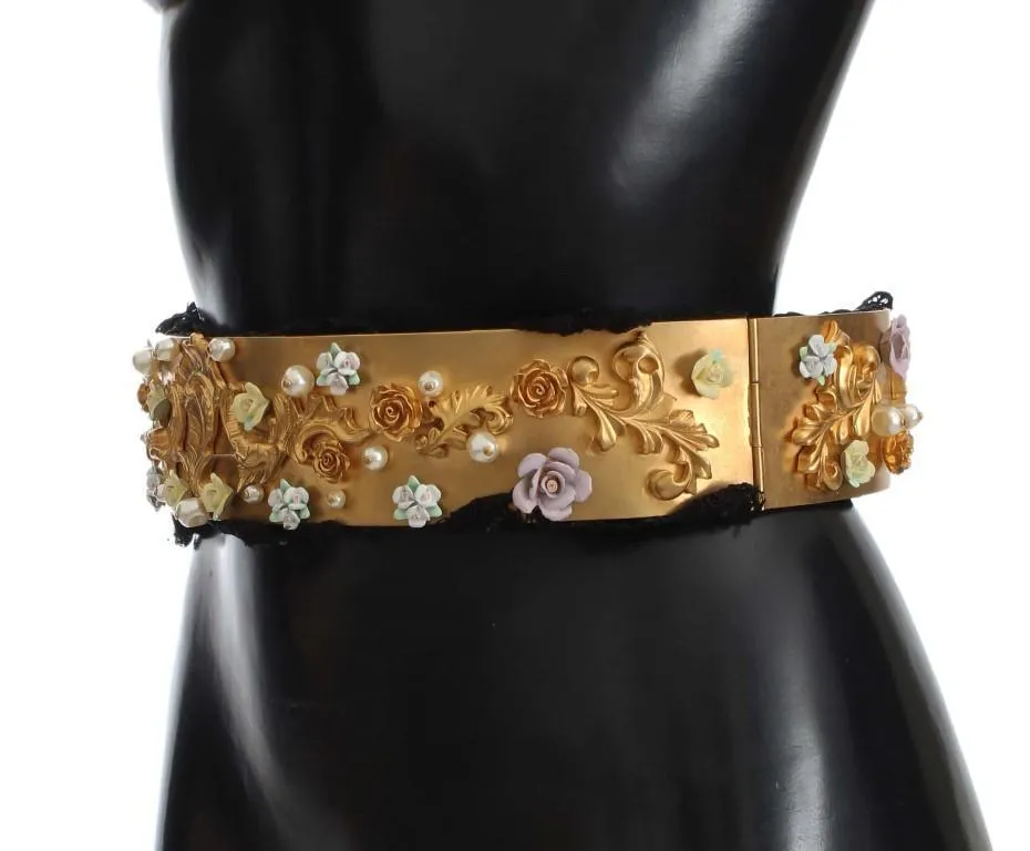 Gold Brass Floral Pearl Waist Belt
