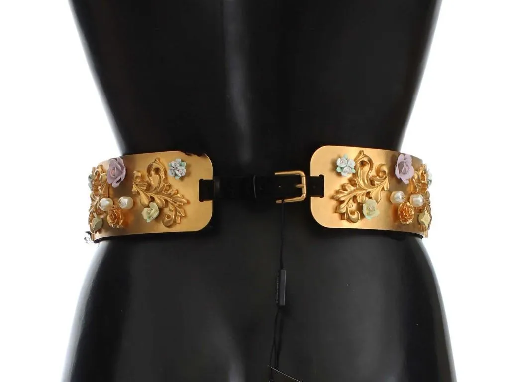 Gold Brass Floral Pearl Waist Belt