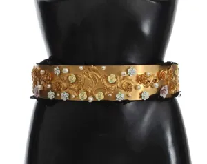 Gold Brass Floral Pearl Waist Belt