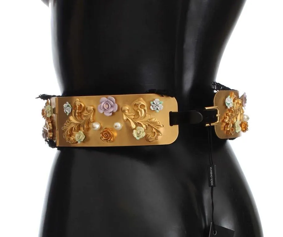 Gold Brass Floral Pearl Waist Belt