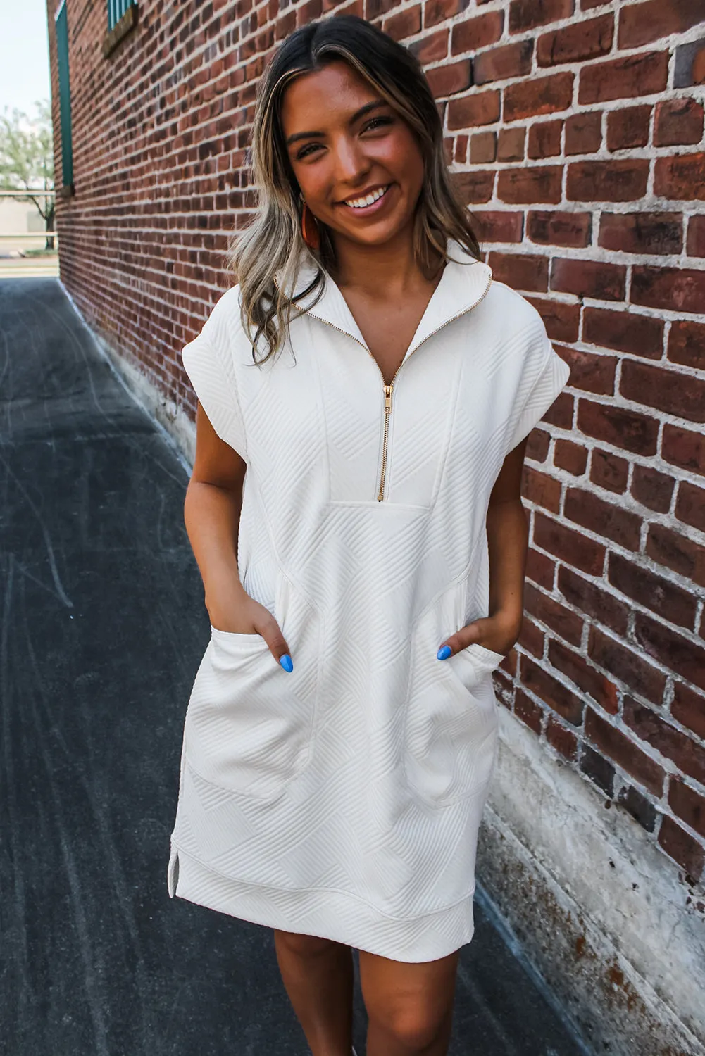 Half Zip Collared Cap Sleeve Warm Dress