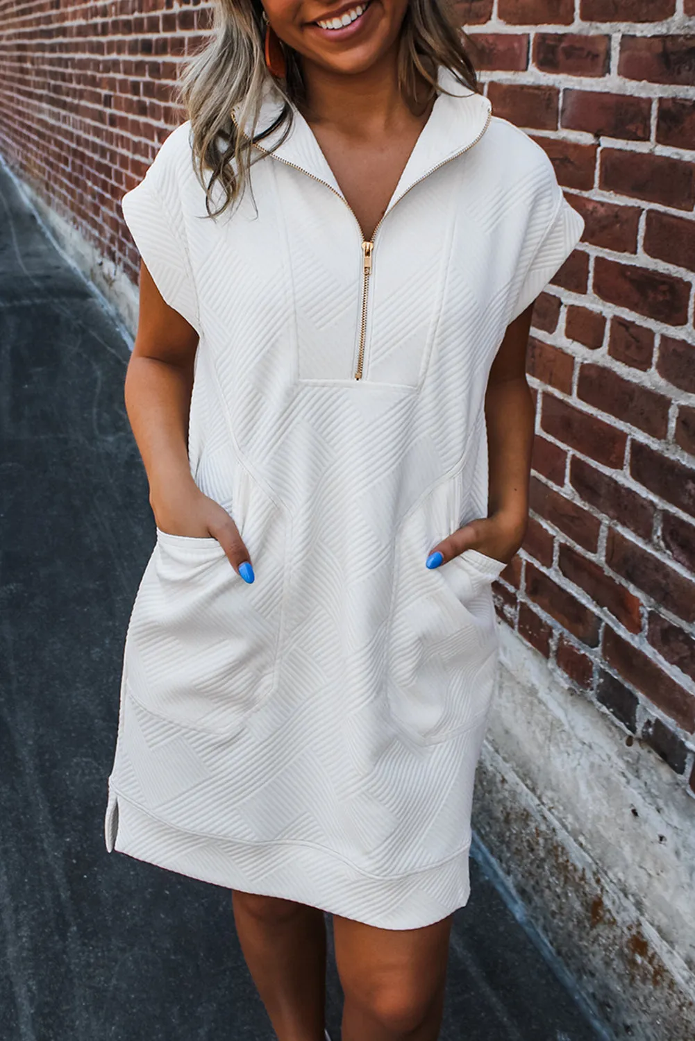 Half Zip Collared Cap Sleeve Warm Dress