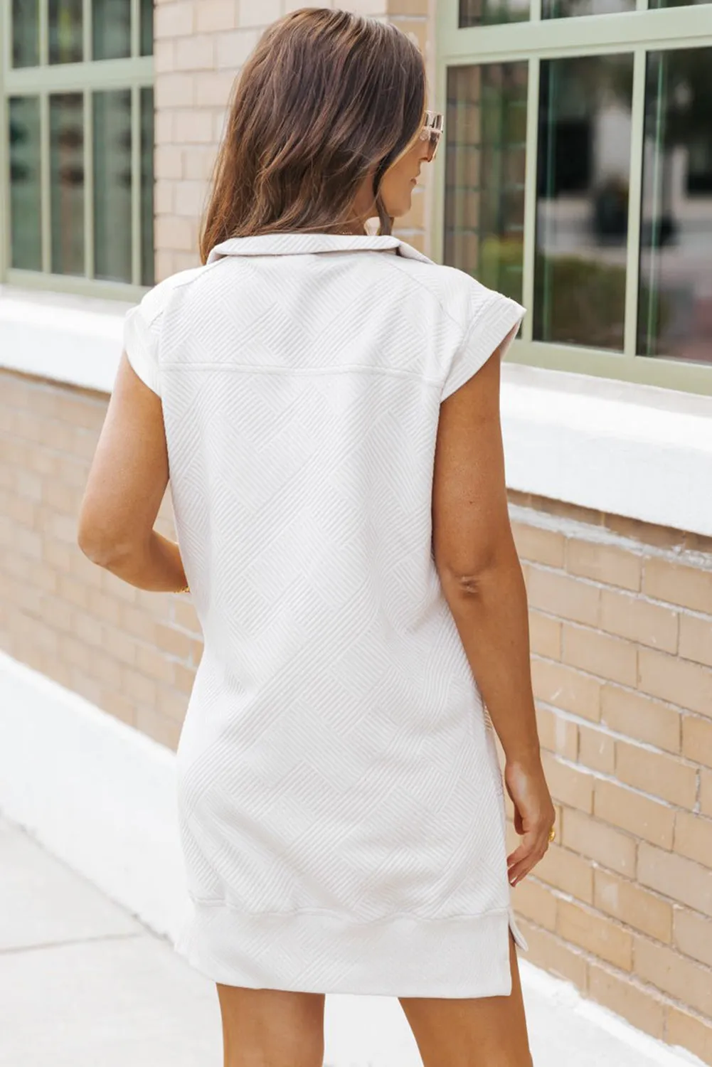 Half Zip Collared Cap Sleeve Warm Dress