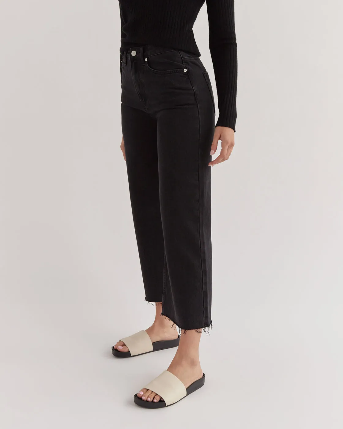 High Waist Flare Jean Washed Black