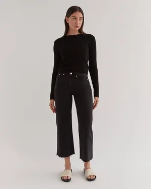 High Waist Flare Jean Washed Black