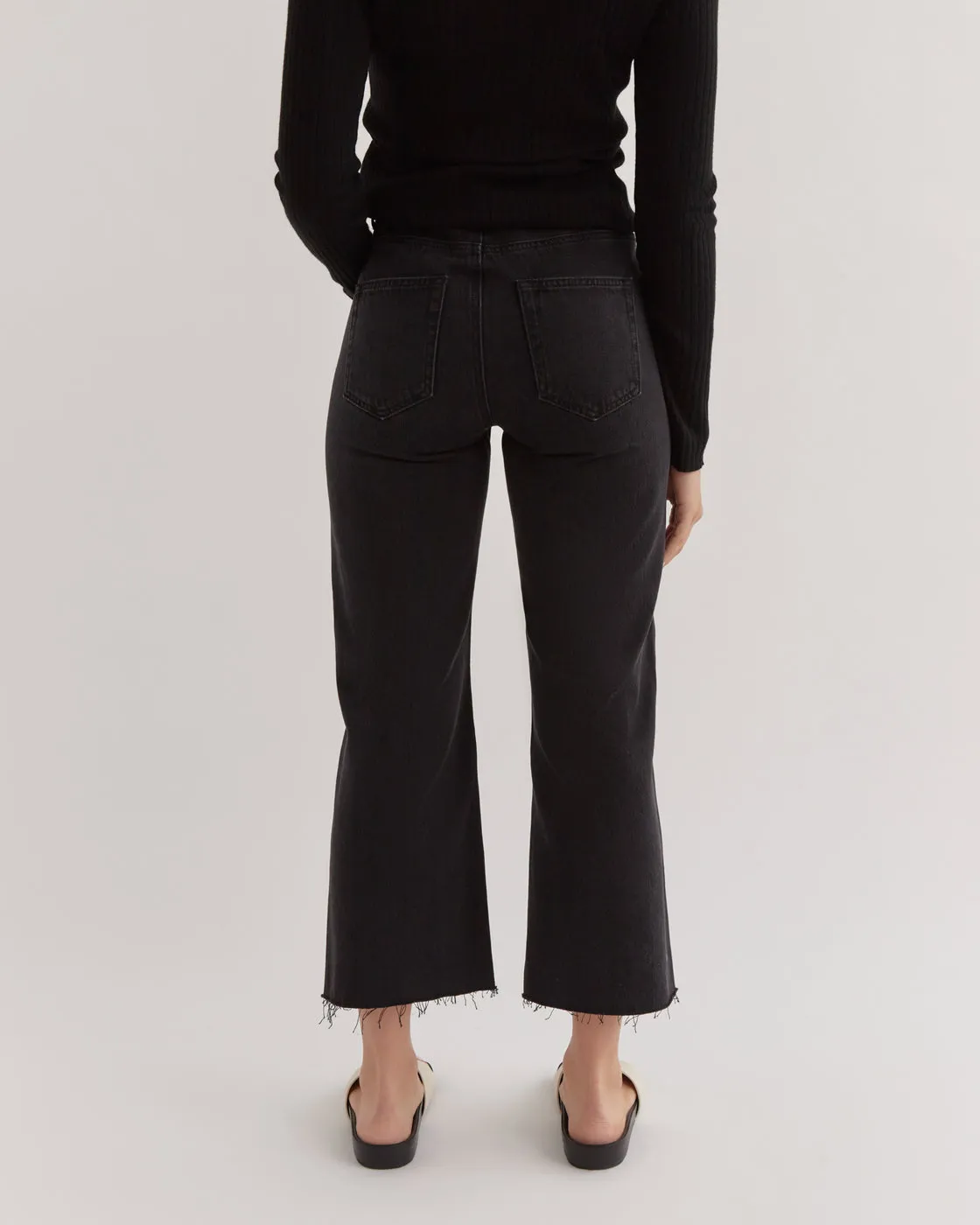 High Waist Flare Jean Washed Black