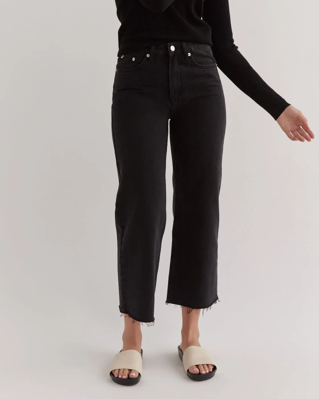 High Waist Flare Jean Washed Black
