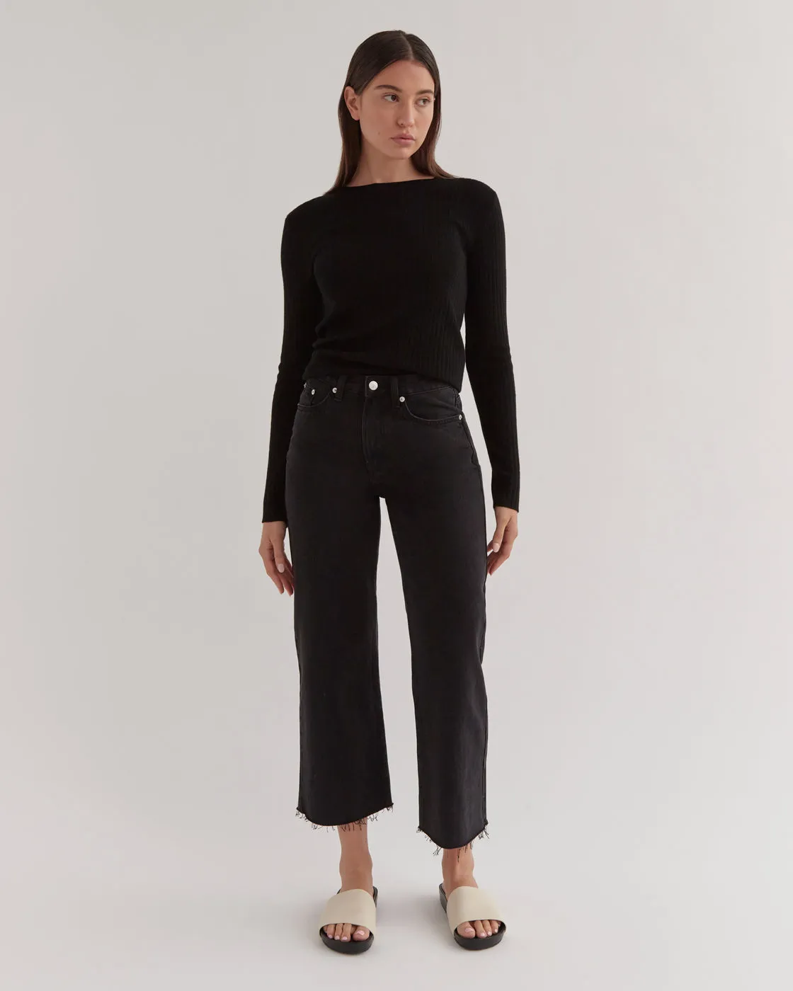 High Waist Flare Jean Washed Black