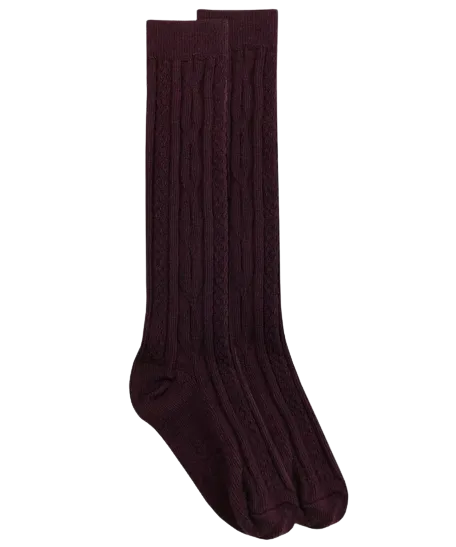 Jefferies Socks School Uniform Acrylic Cable Knee High Socks - Burgundy