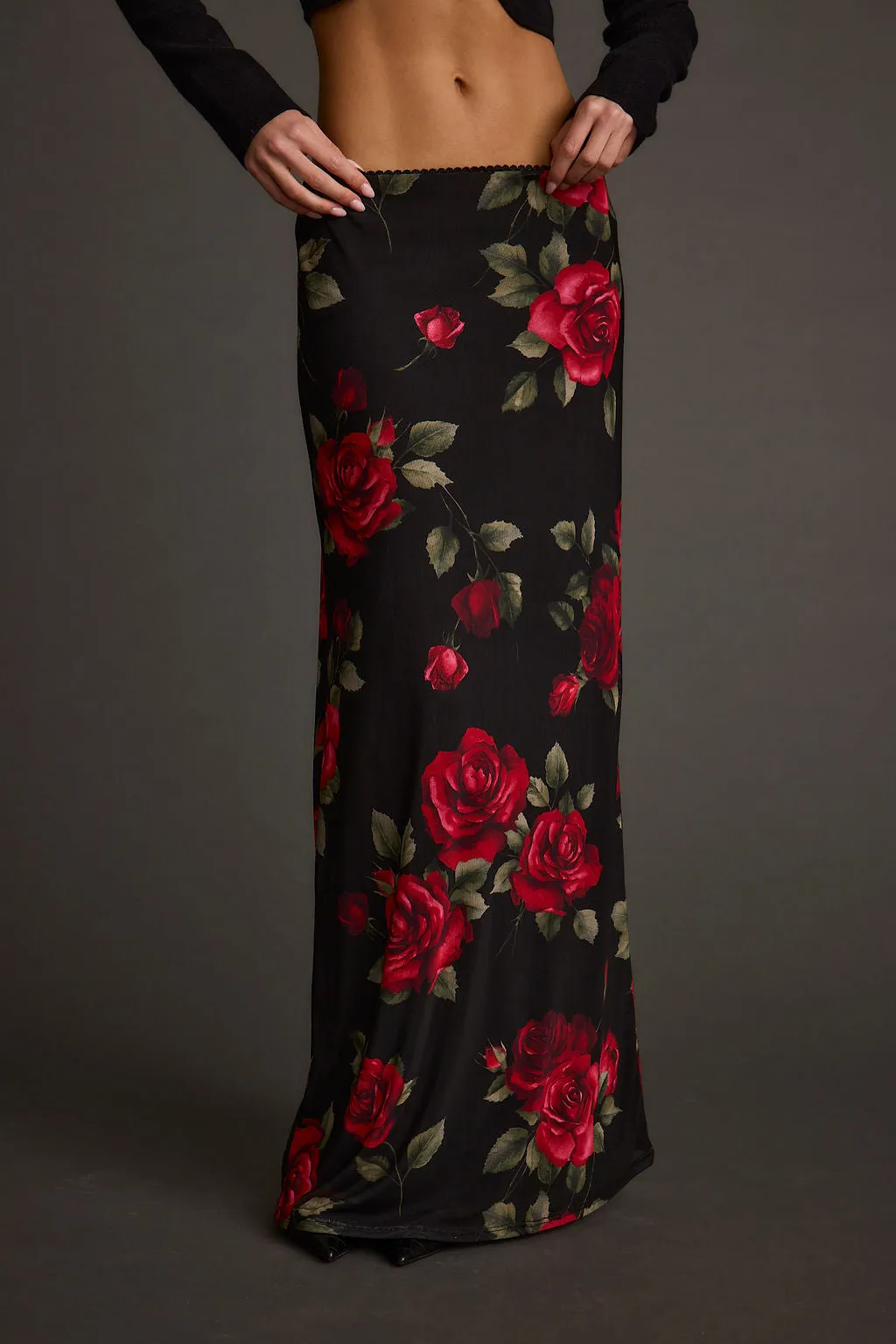 Julia Red Rose Mesh Maxi Skirt