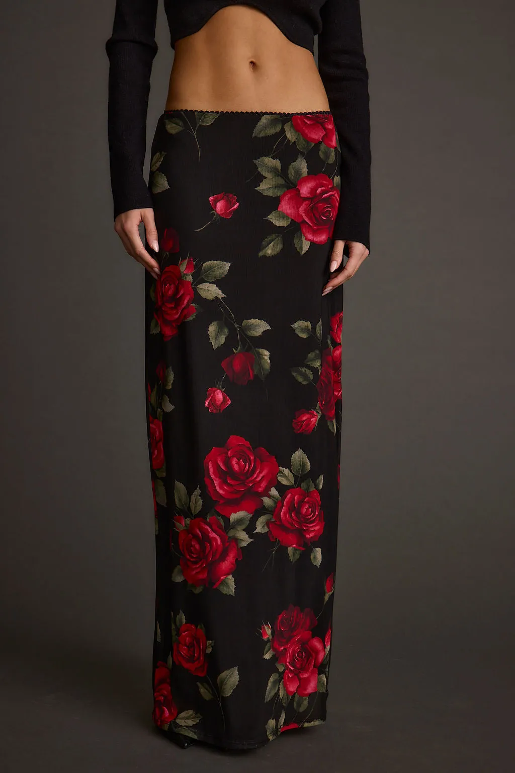 Julia Red Rose Mesh Maxi Skirt