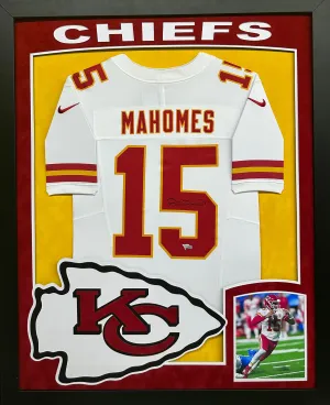 Kansas City Chiefs Patrick Mahomes Hand Signed Autographed Authentic White Jersey Framed & Double Suede Matted with XL 3D Logo & Team Name Cutout Fanatics COA