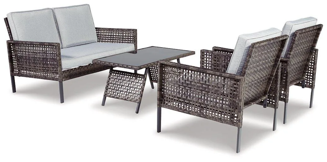 Lainey Two-tone Gray Outdoor Love/Chairs/Table Set (Set of 4)