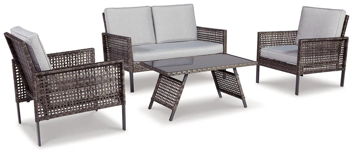 Lainey Two-tone Gray Outdoor Love/Chairs/Table Set (Set of 4)