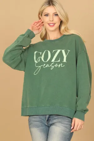 LONG SLEEVE "COZY SEASON" PRINT TOP