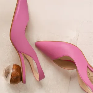 Luxury Flamingo Slingback Stiletto With Round Semi Wood High Heels
