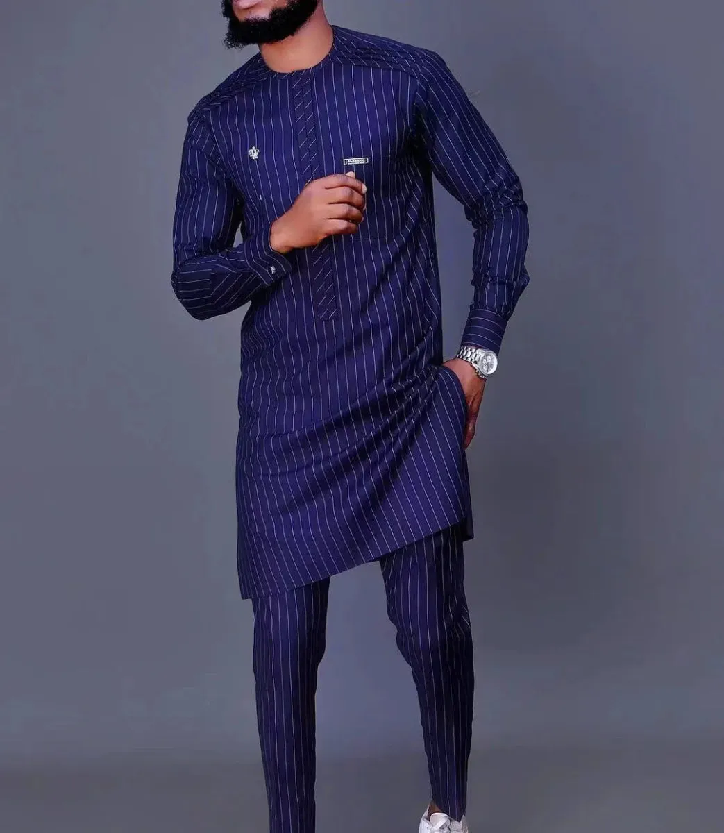 Men’s African Kaftan 2PC Suit – Solid Color Casual & Business Wear