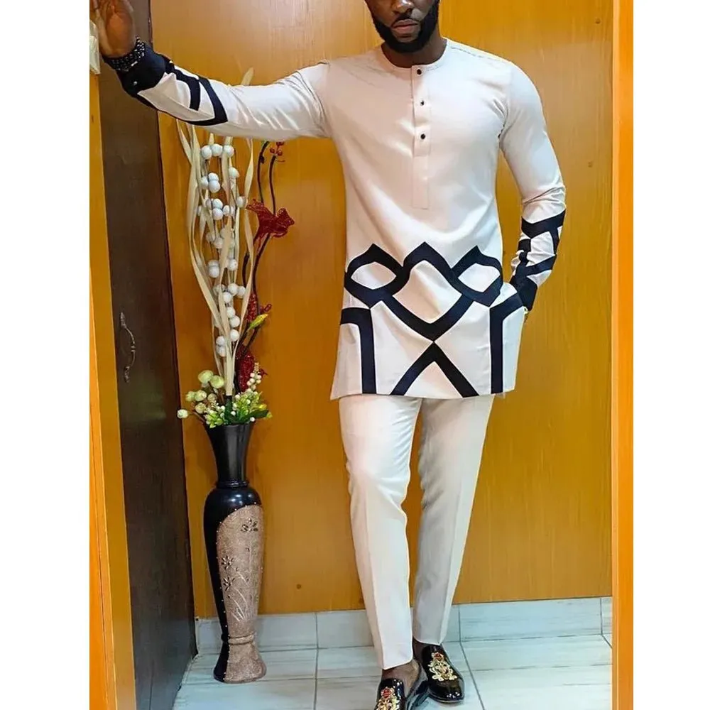 Men’s African Kaftan 2PC Suit – Solid Color Casual & Business Wear
