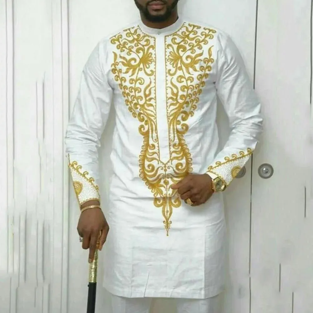 Men’s African Kaftan 2PC Suit – Solid Color Casual & Business Wear