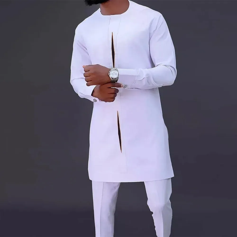Men’s African Kaftan 2PC Suit – Solid Color Casual & Business Wear
