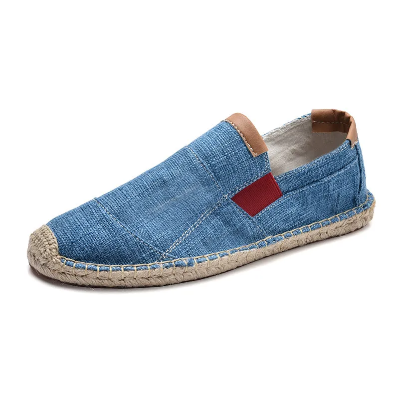 Men's Casual Denim Espadrilles – Slip-On Breathable Loafers with Jute Sole