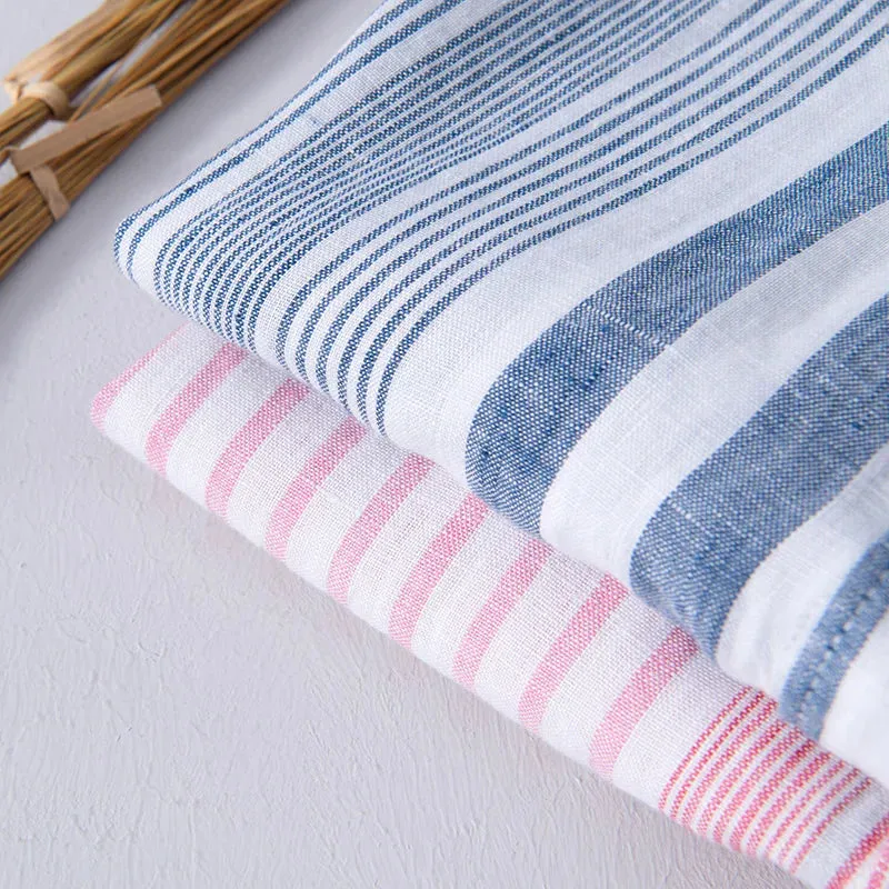 Men’s Striped Band Collar Shirt – Lightweight Linen Blend – Short Sleeve – Casual Summer Look