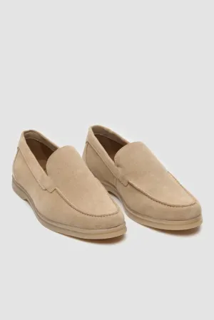 Men’s Suede Leather Moccasin Slip On Loafer Shoes - Breezy - Sand Beige