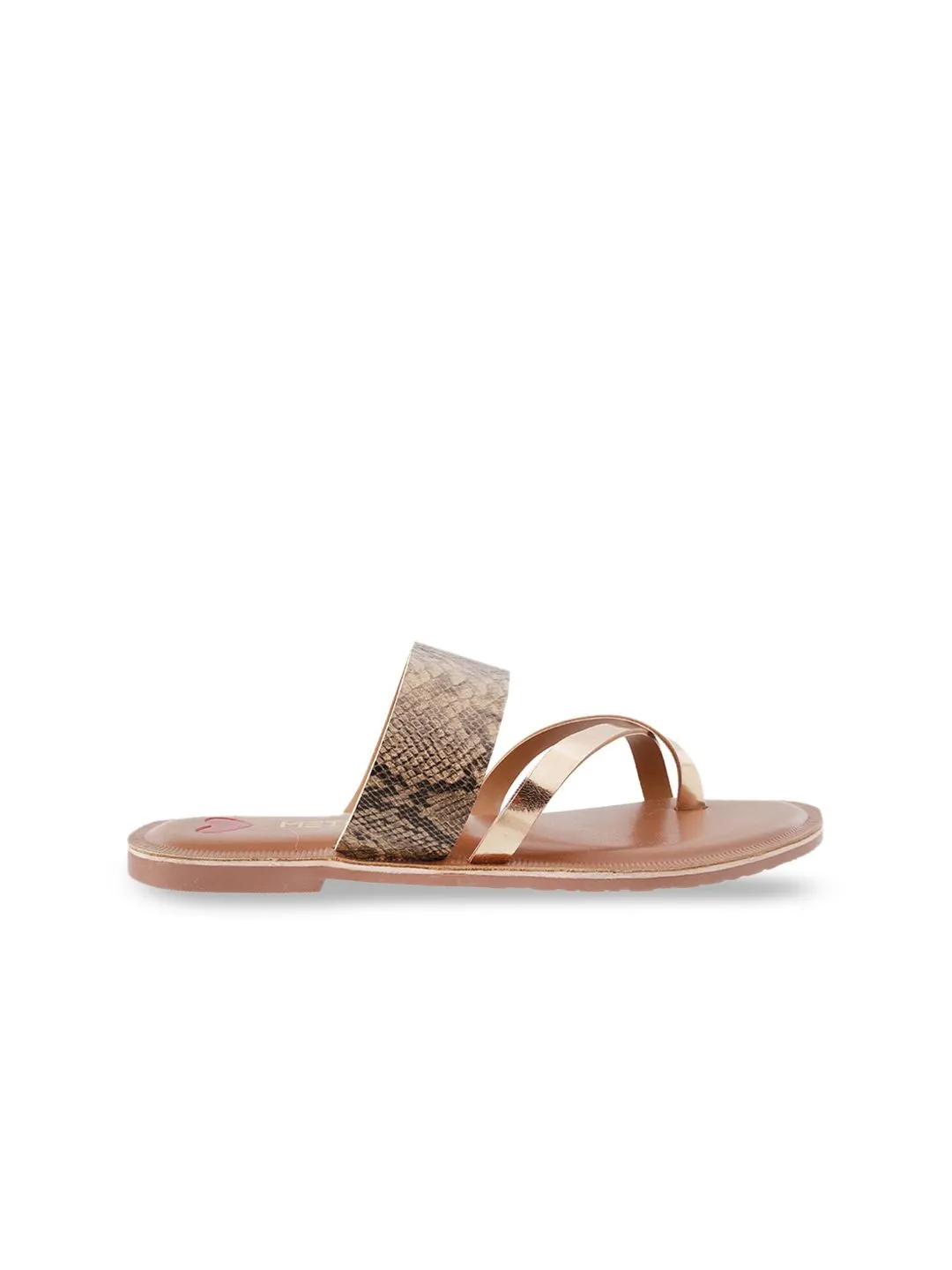 Metro Women Gold-Toned Snake Skin Printed One Toe Flats