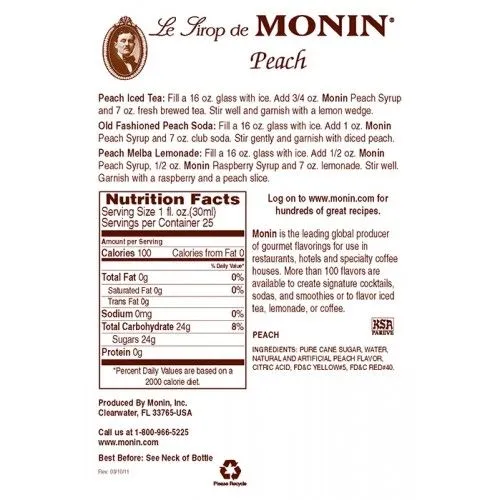 Monin Peach Syrup - Bottle (750mL)