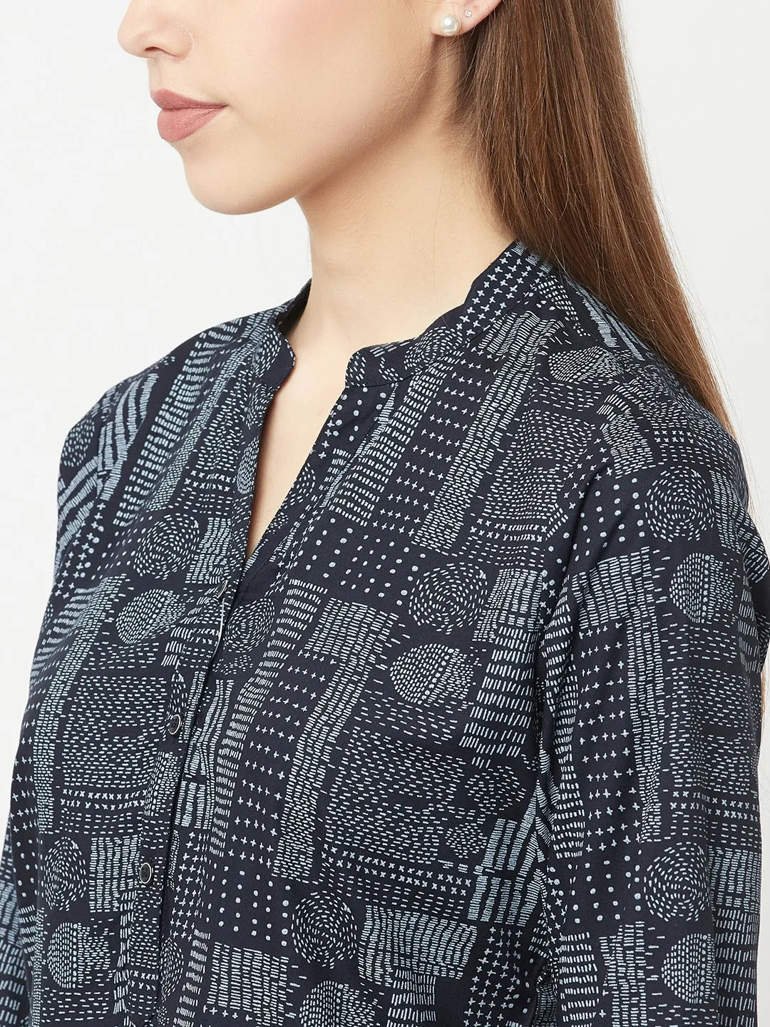 Navy Blue Printed Top