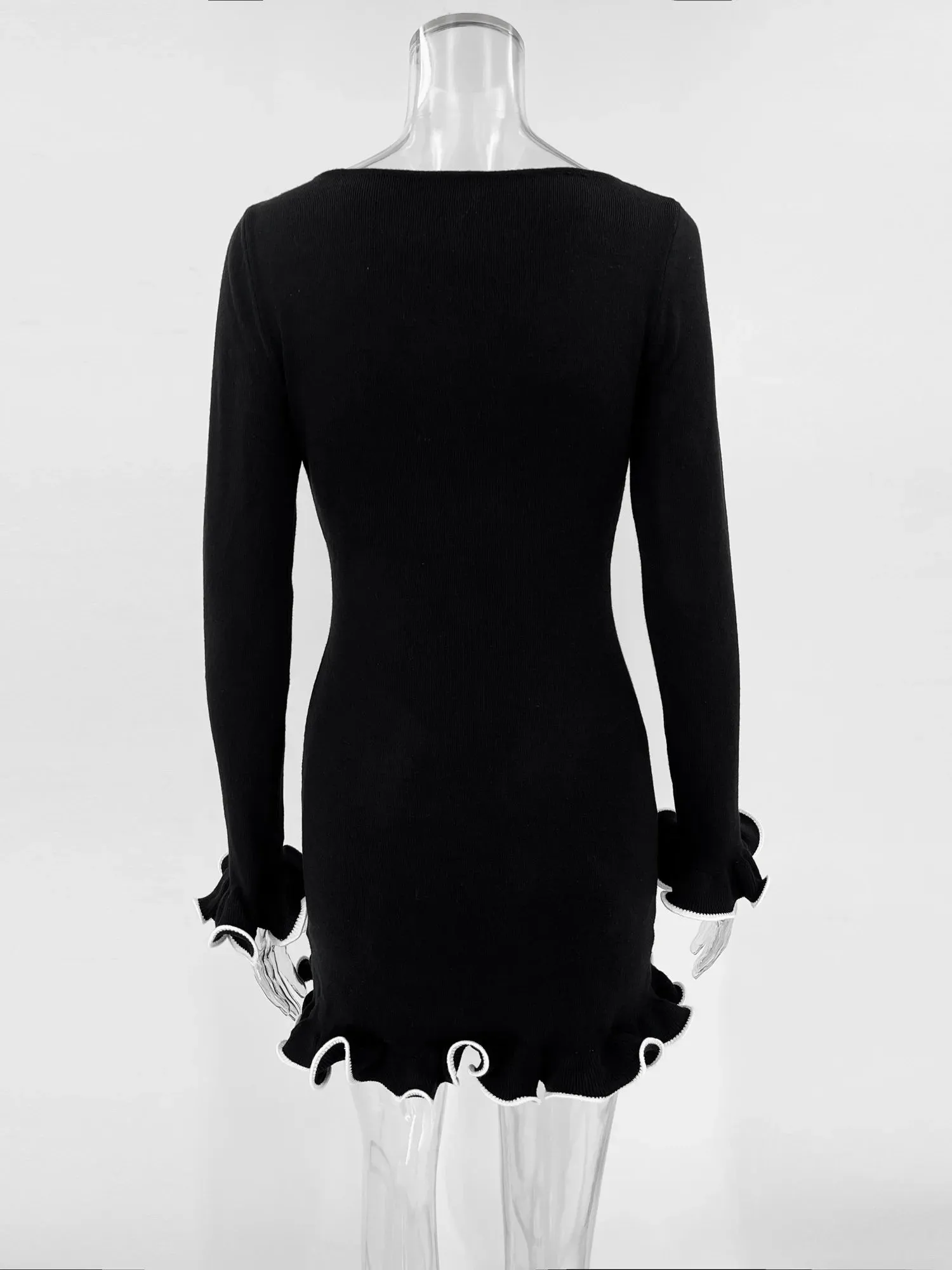 New Fashion Knit Mini Dress Ruffled High Waist Elegant Slim Party Patchwork Knitwear Sweater  Dress