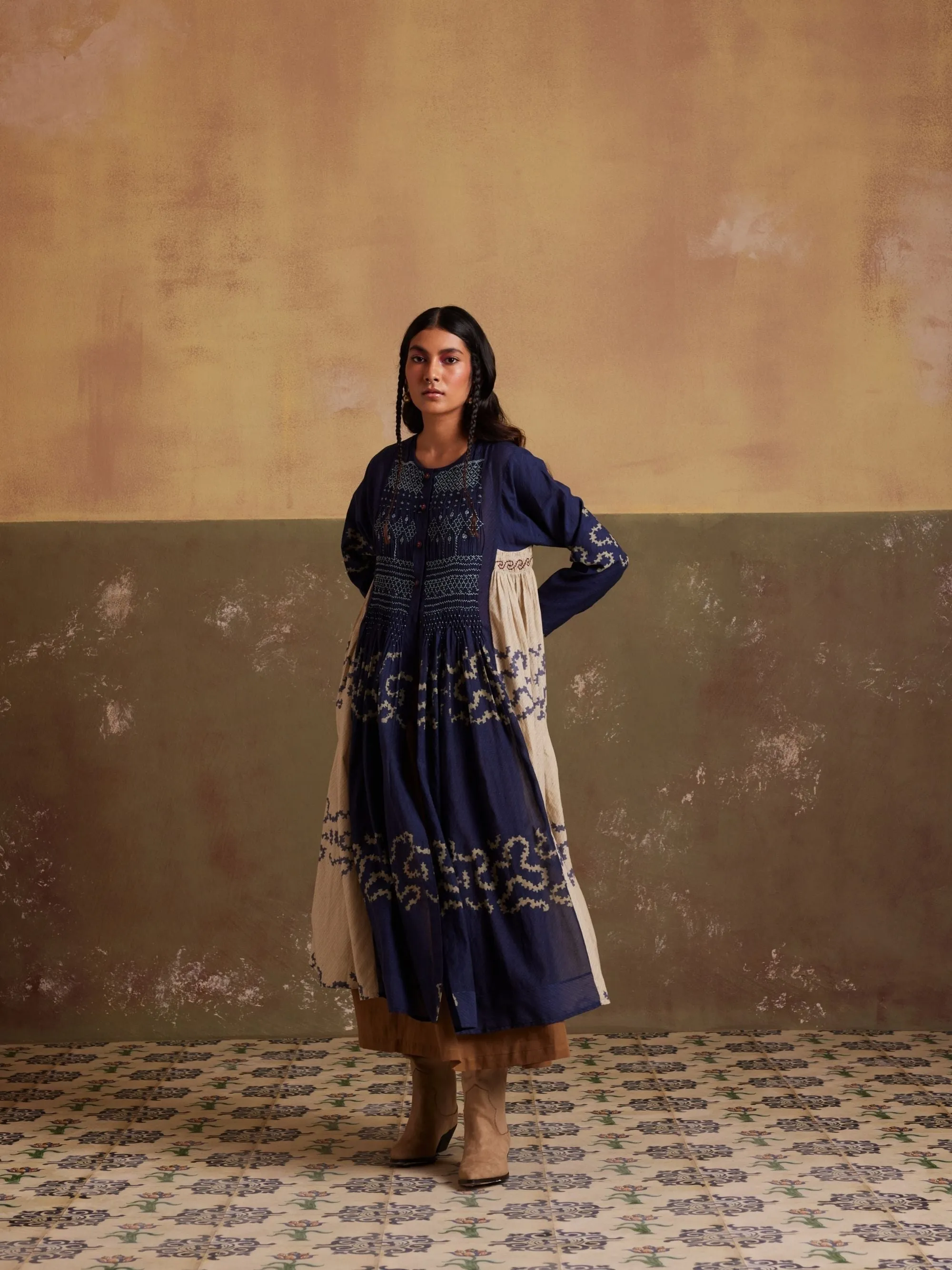 New Season Summer Fall 24-Dress Skirt Frida Co-Ord Set Cotton Indigo Ivory Spiral-SS24-FST-IVS-Fashion Edit Cord Studio