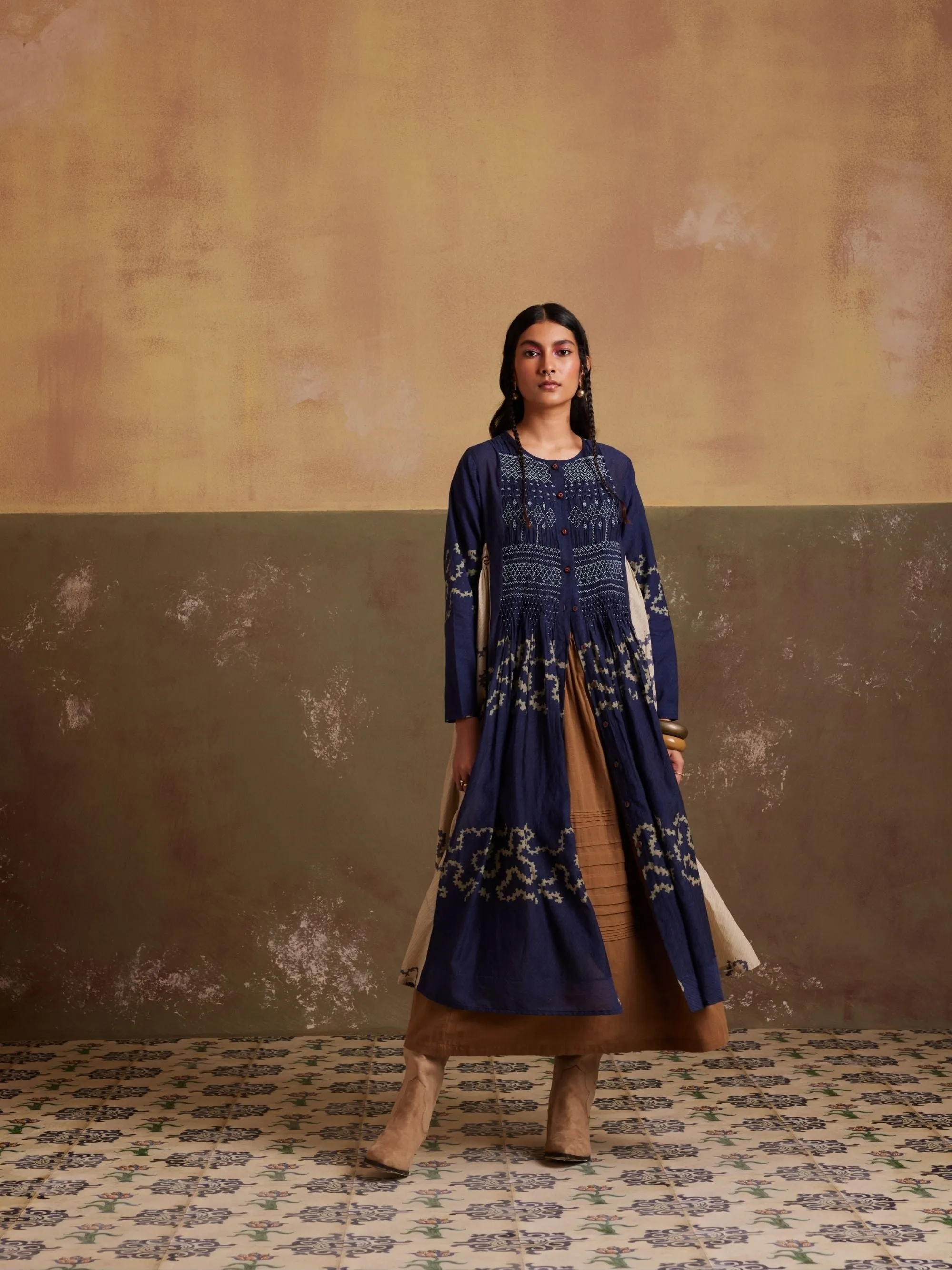 New Season Summer Fall 24-Dress Skirt Frida Co-Ord Set Cotton Indigo Ivory Spiral-SS24-FST-IVS-Fashion Edit Cord Studio