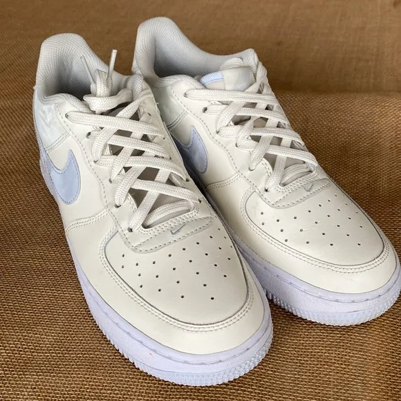 Nike Air Force 1 GS Ivory Blue Lace Up Sneakers