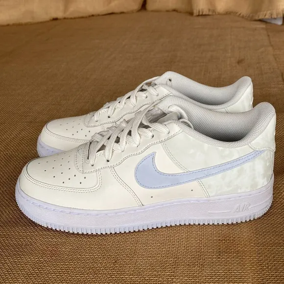 Nike Air Force 1 GS Ivory Blue Lace Up Sneakers