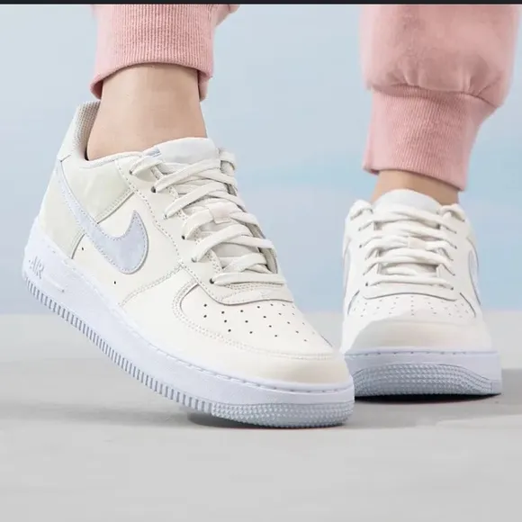 Nike Air Force 1 GS Ivory Blue Lace Up Sneakers