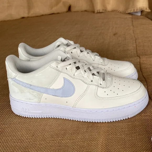 Nike Air Force 1 GS Ivory Blue Lace Up Sneakers