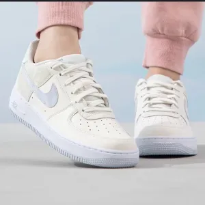 Nike Air Force 1 GS Ivory Blue Lace Up Sneakers