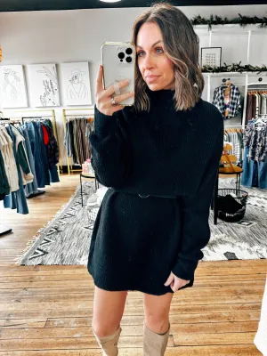 Noir Mock Neck Sweater Mini Dress