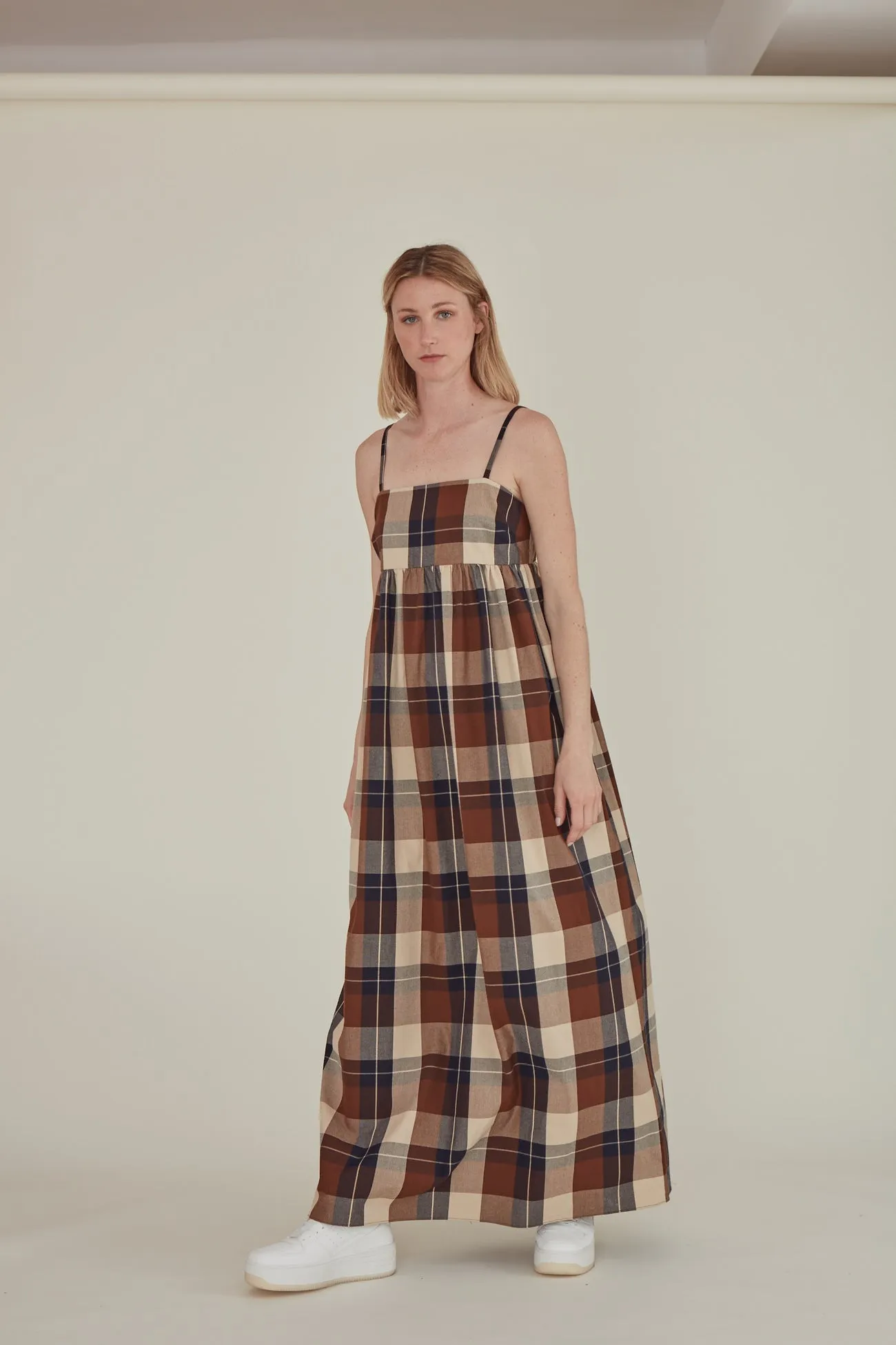 Note to Self / Tartan Plaid Tank Dress • Brown
